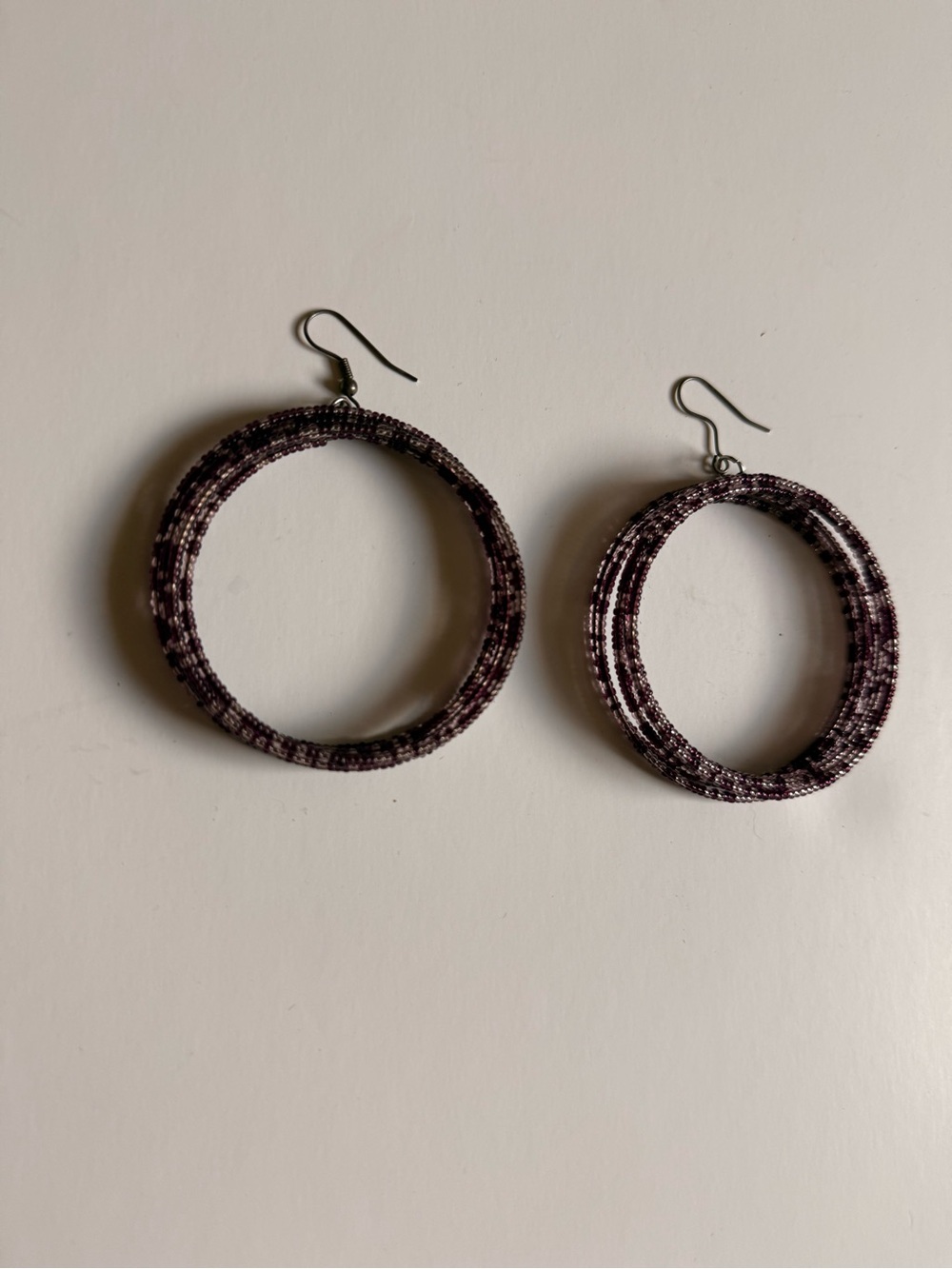 Handcrafted Purple Beaded Hoop Earrings - Women Jewelry